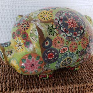 Large Vintage Talavera Style Mexican Pottery Piggy Bank 1960's